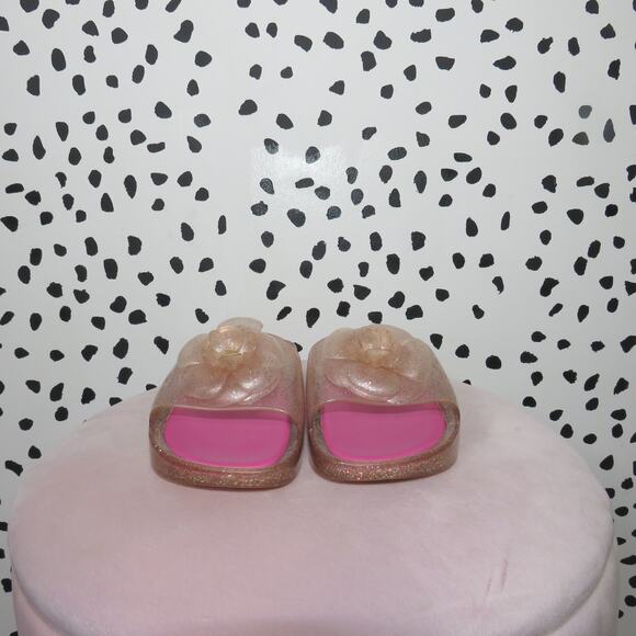 Kate Spade Pink Glitter Splash Jelly Flower Embellished Slide Sandals - Picture 3 of 8